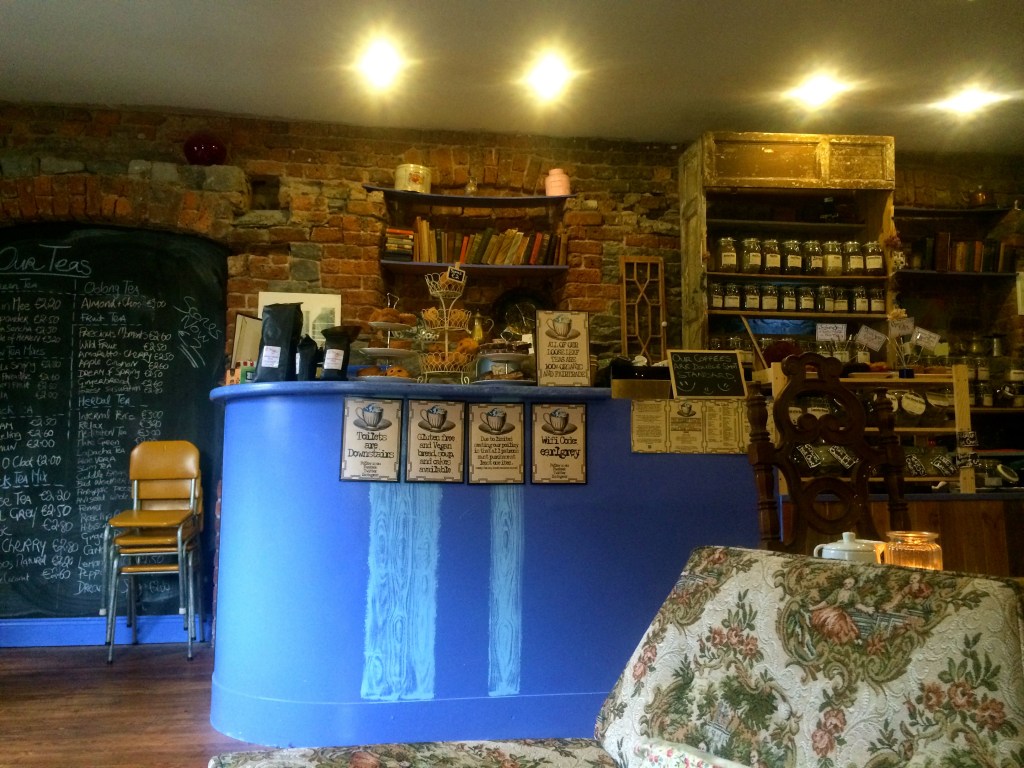 The Stormy Teacup which is a cozy shop with books, couches, cool artwork and not to mention about fifty different types of teas to choose to sip, in addition to coffees and baked goods.