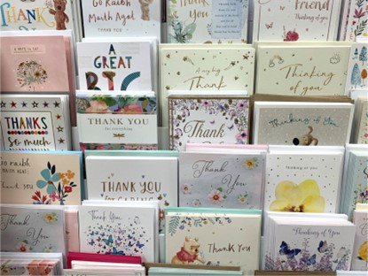 Handmade cards at one of the stalls at the farmers market in the student courtyard on tuesdays.