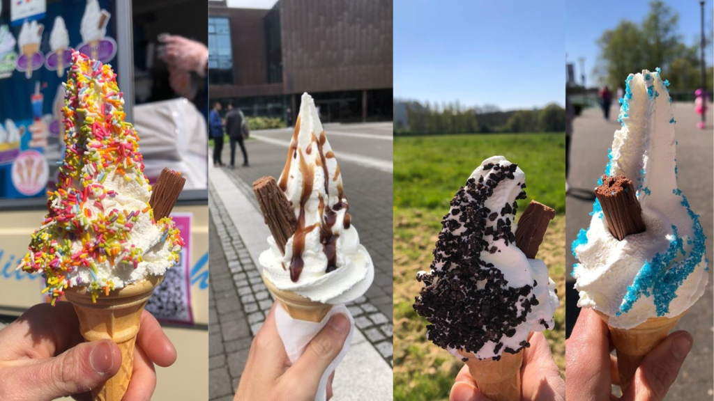 Fur image collage of ice cream in a cone.