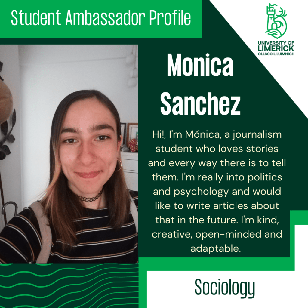 Hi!, I'm Mónica, a journalism student who loves stories and every way there is to tell them. I'm really into politics and psychology and would like to write articles about that in the future. I'm kind, creative, open-minded and adaptable. 