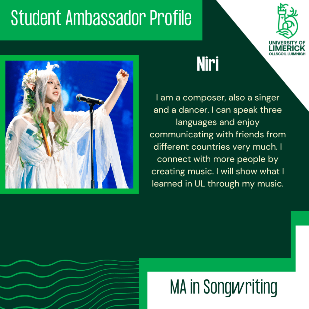 Niri's profile a Master's in Songwriting student who speaks 3 languages and enjoys connecting with people of different cultures