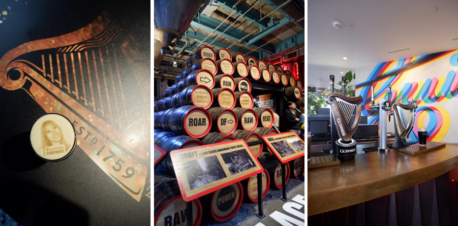 The Guinness Storehouse tour including a pint with Brianne's face on the foam and barrels