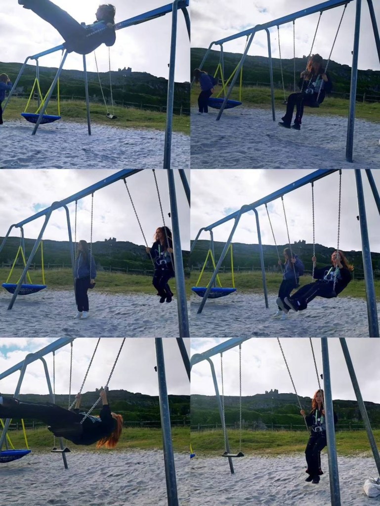 Niri and her friends on the swing