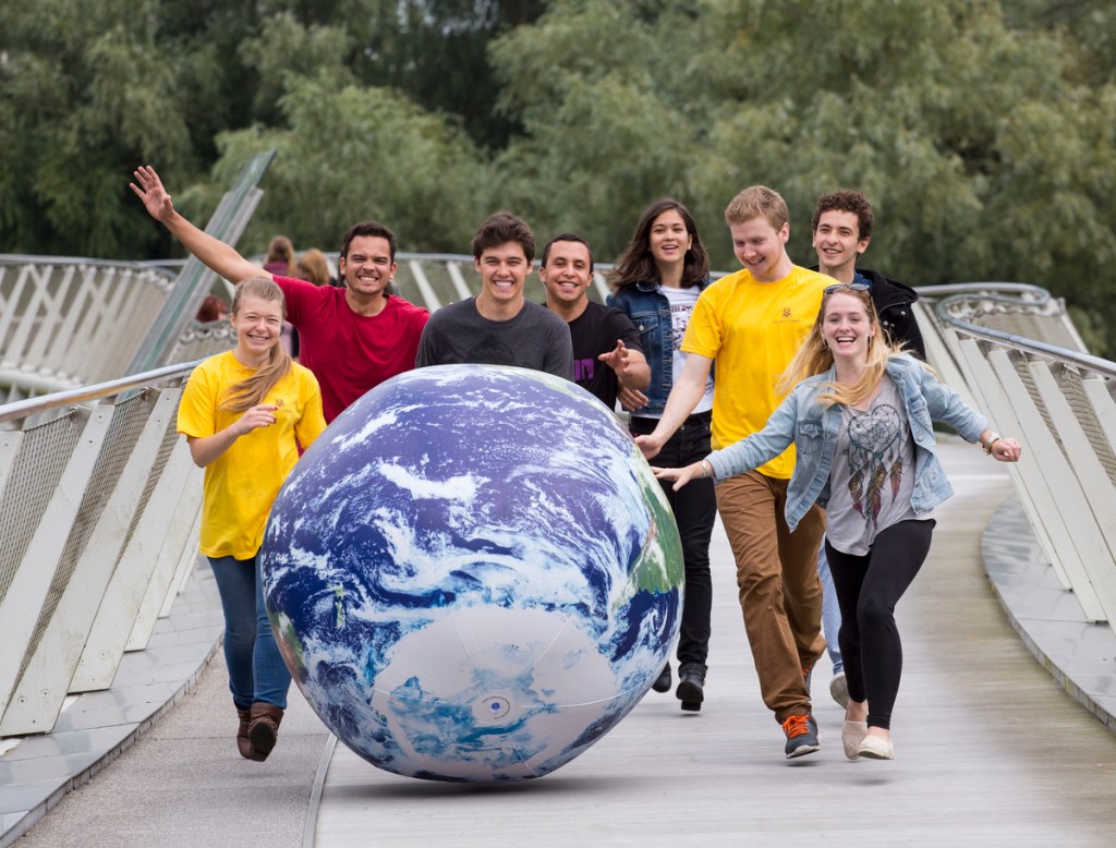 Students on the living bridge
