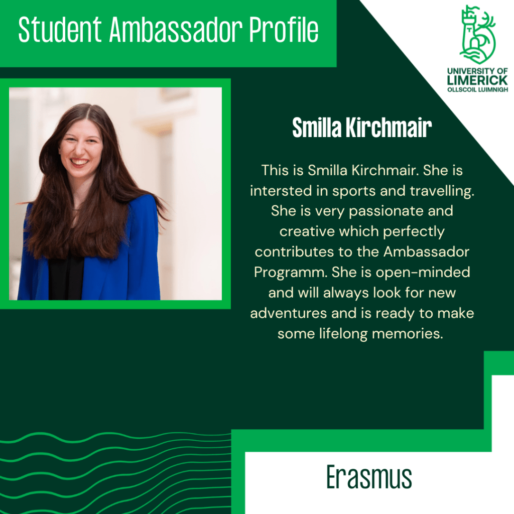 This is Smilla Kirchmair. She is intersted in sports and travelling. She is very passionate and creative which perfectly contributes to the Ambassador Programme. She is open-minded and will always look for new adventures and is ready to make some lifelong memories.