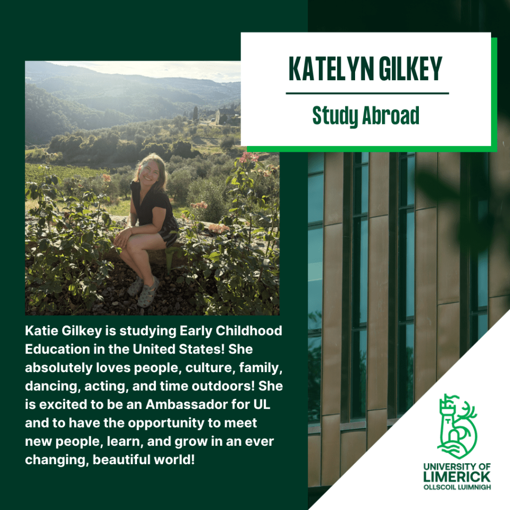 Study abroad student Katelyn Gilkey's profile including that she's studying early childhood in the United State and that she loves people, culture, family, dancing acting and time outdoors. She is excited to be an ambassador for UL and have the opportunity to meet new people, learn and grow.