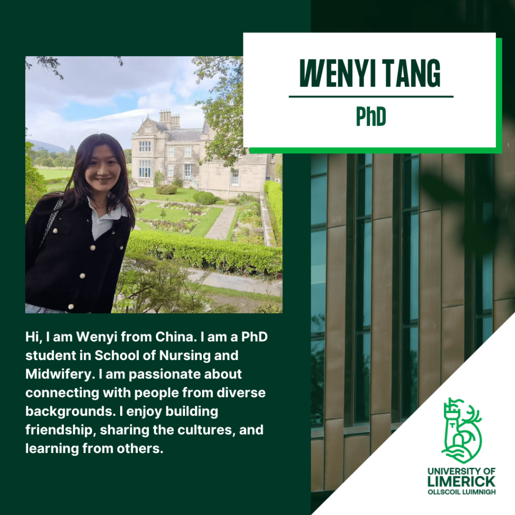 Hi, I am Wenyi from China. I ham a PhD student in School of Nursing and Midwifery. I am passionate about connecting with people from diverse backgrounds. I enjoy building friendships, sharing the cultures and learning from others. 