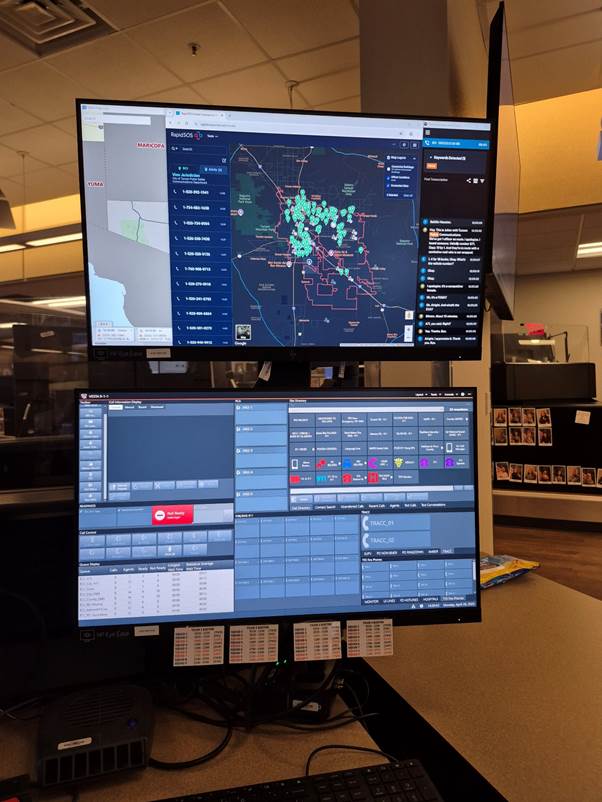 The computer screens of a worker from the Call-taker Department 