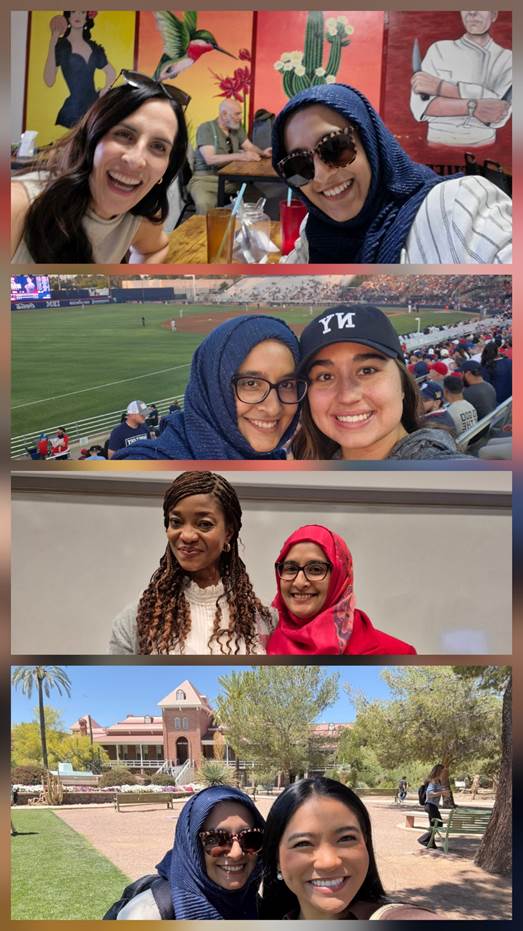 Group of pictures of Maimoona with faculty and students 