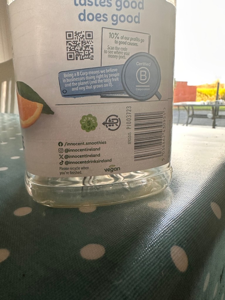 Image showing Recyclable logo on the back of a plastic bottle.