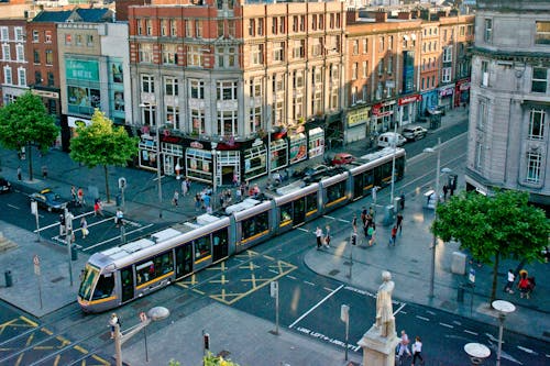 View of Luas transport system in Dublin, Ireland.