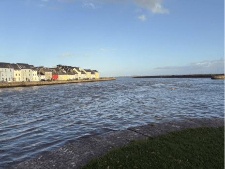 Scenic view of the river and houses along the shore in Galway.