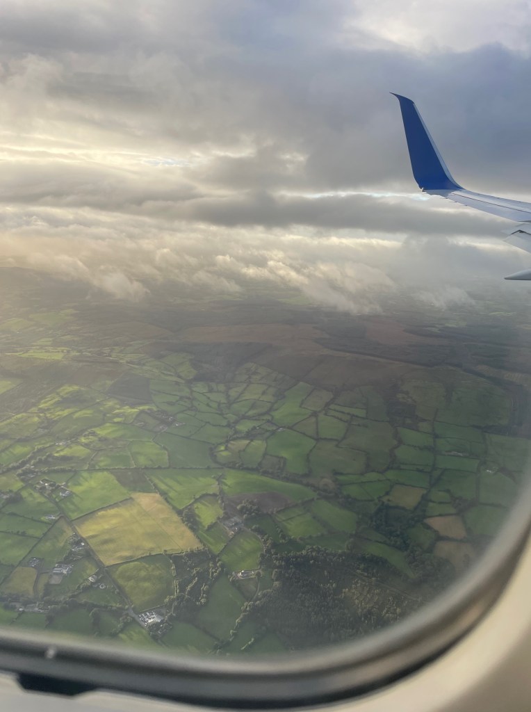 View of Ireland countryside from an airplane