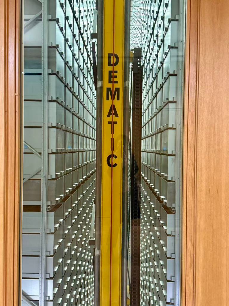 Interior view of the UL Library showcasing the automated book retrieval system.