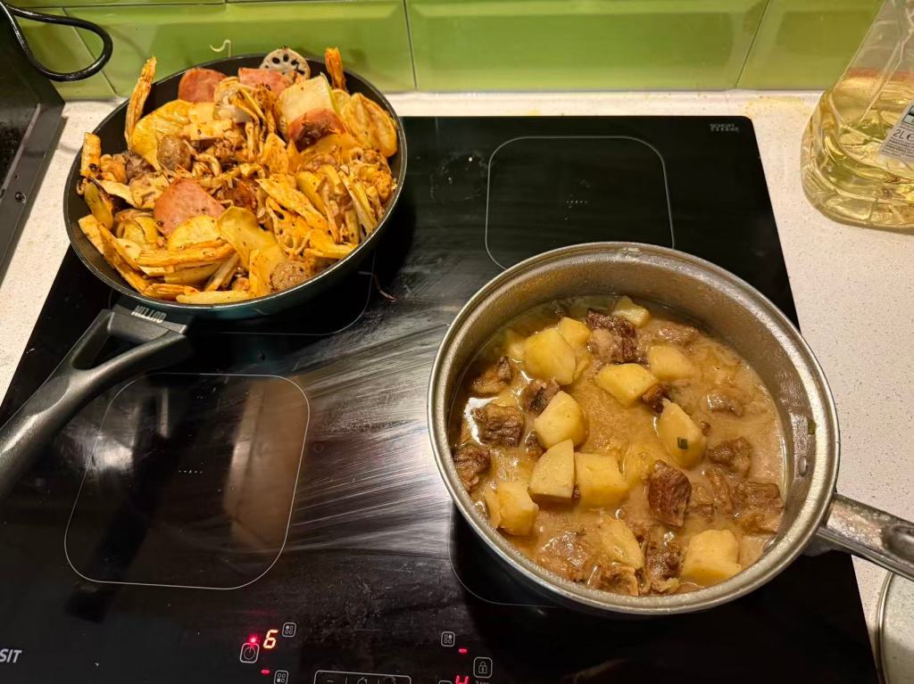 Hearty meal Ruolin and her boyfriend cooked on the stove.