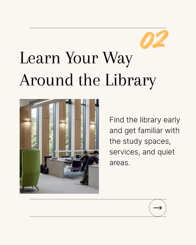 Poster which advises students to learn their way around the library.
